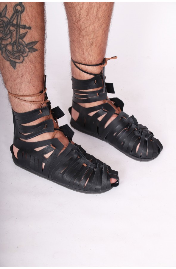 Sandalias romanas cuero negro