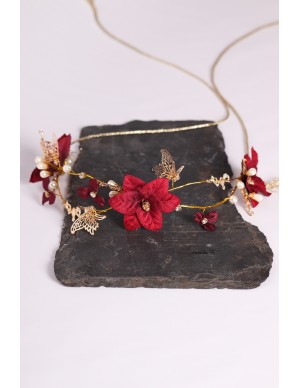 Roman golden headband with red flowers