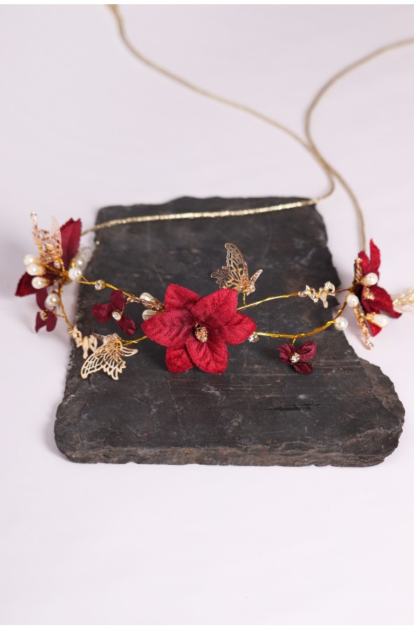 Roman golden headband with red flowers