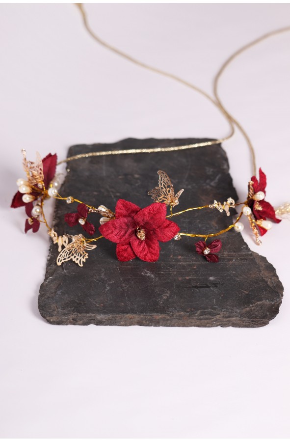 Roman golden headband with red flowers