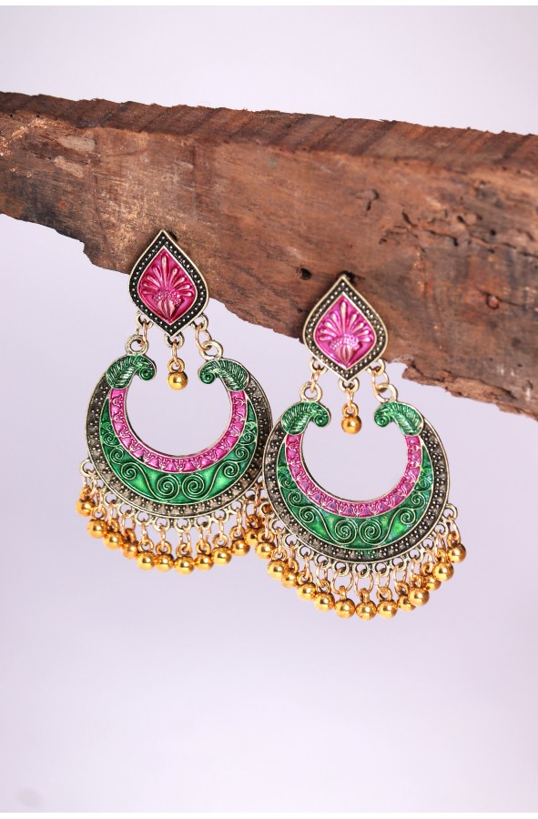 Green and gold medieval earrings