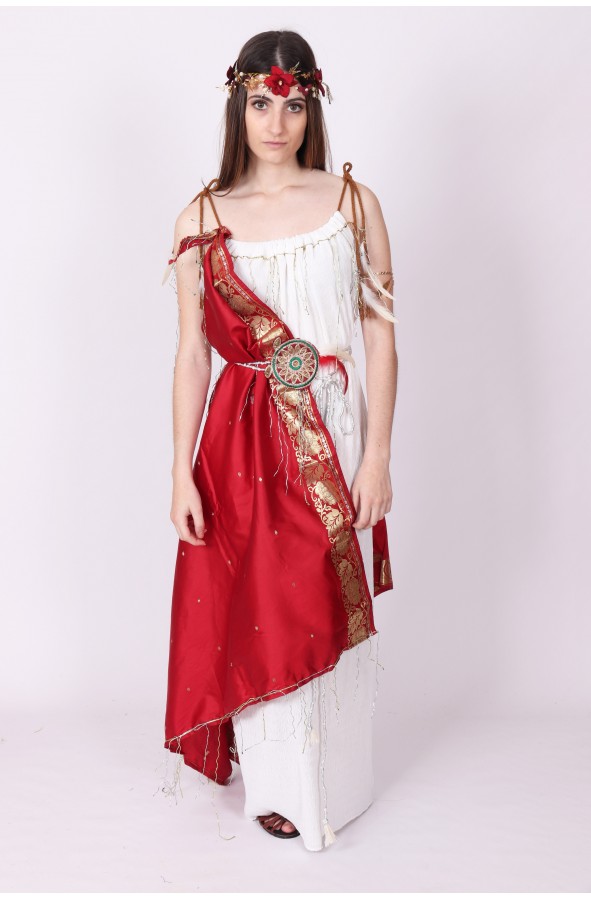 Vestido romano o griego blanco y rojo