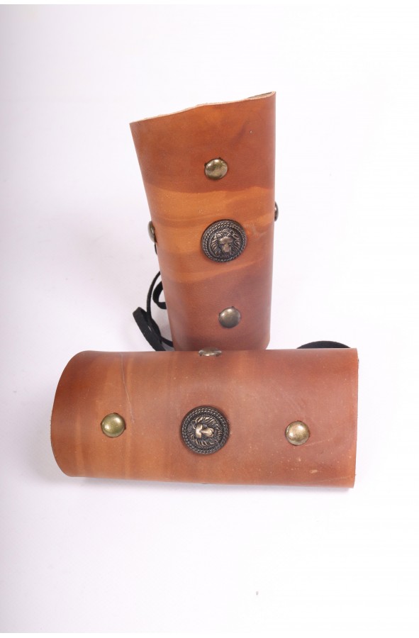 Roman brown leather bracers with lions