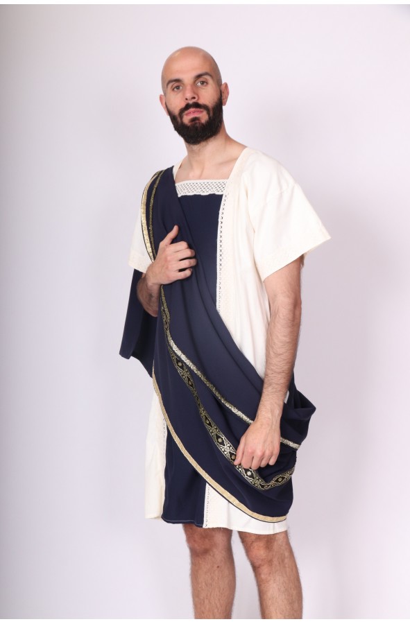 Traje romano de hombre azul y blanco
