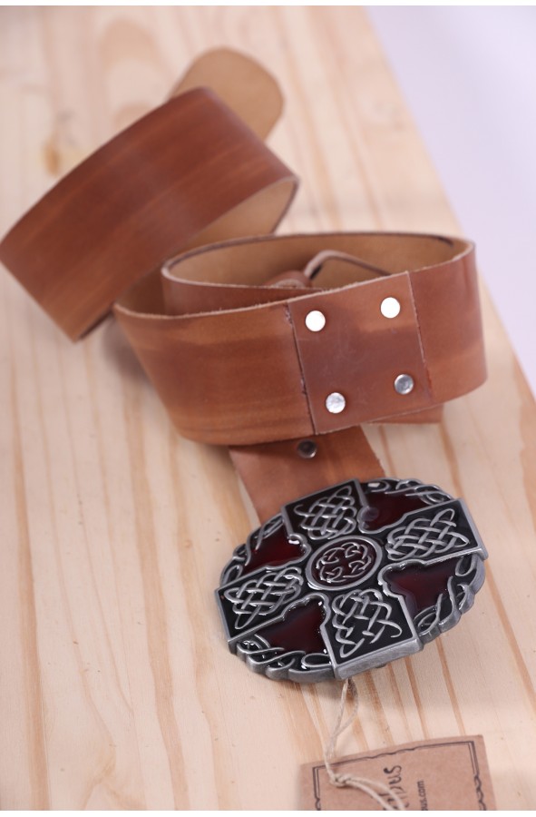 Medieval leather belt with buckle cross