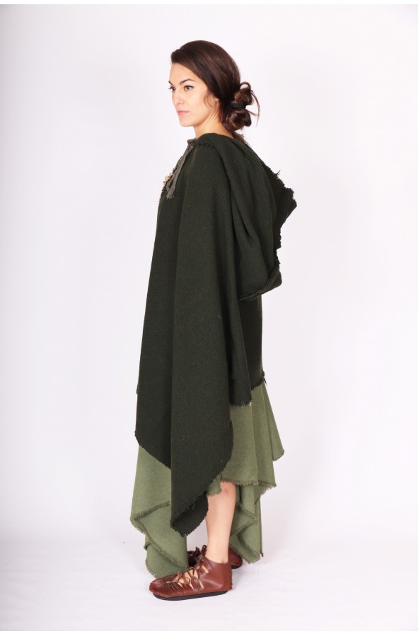 Green Celtic or Viking cloak with hood