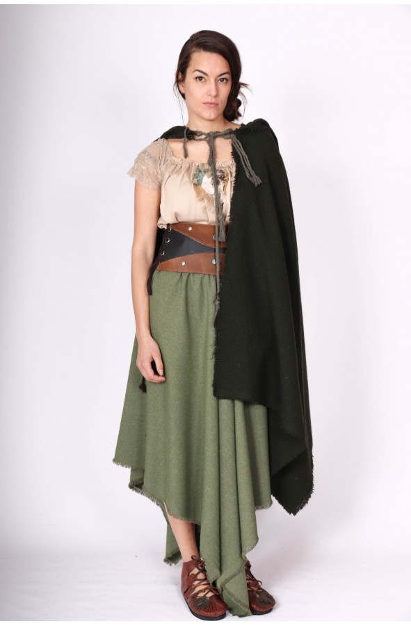 Green medieval hooded cloak