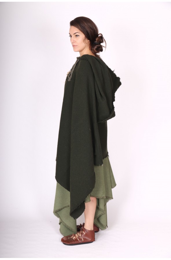 Blue Medieval hooded cape with green trim – EthnicGiftsByInna