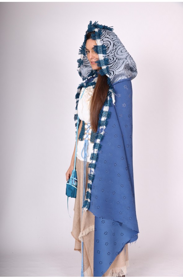 Blue medieval cloak with hood