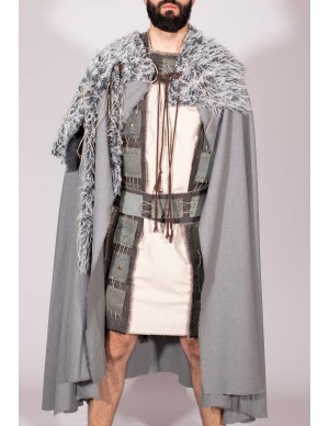 Grey celtic cloak with vegan fur