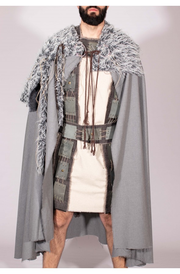 Grey celtic cloak with vegan fur