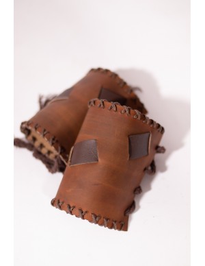Celtic brown leather bracers or wristbands