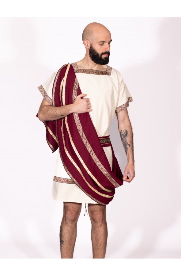 Traje romano de hombre blanco y granate