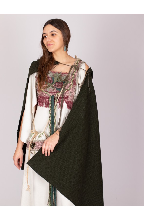 Capa medieval verde de paño con capucha