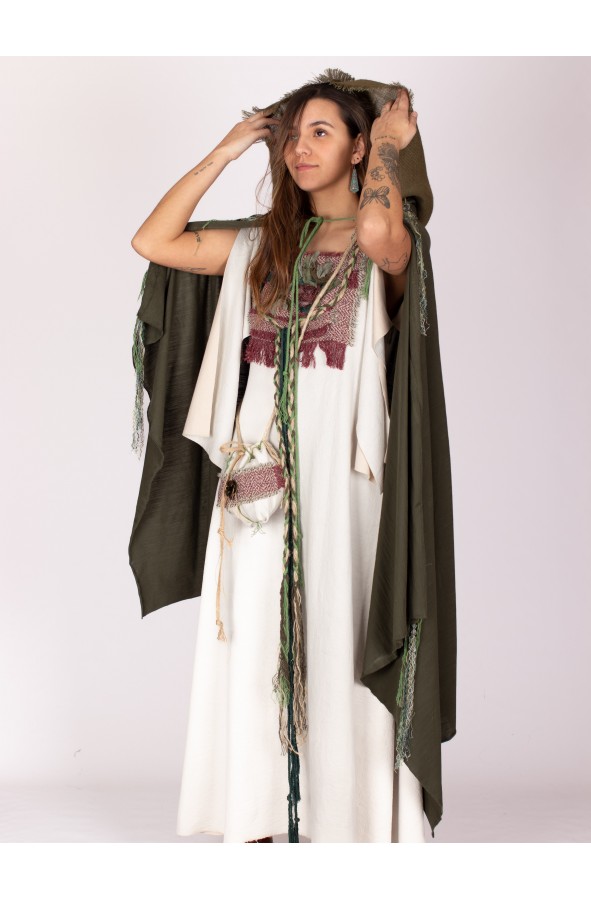 Capa medieval verde con capucha de...