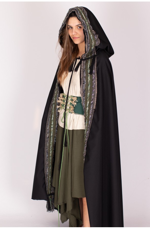 Black medieval cloak with hood and...