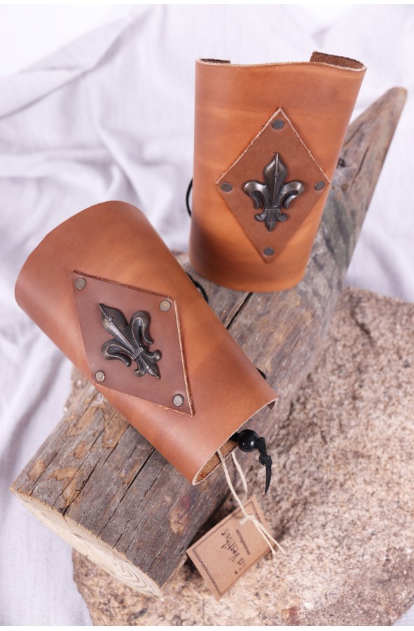Medieval brown leather bracers with...