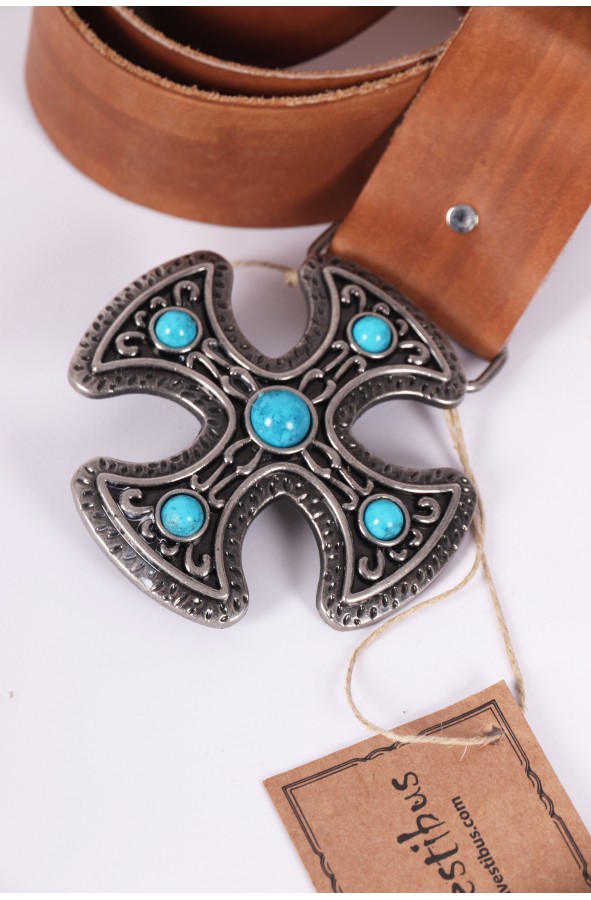 Medieval brown leather belt with silver 