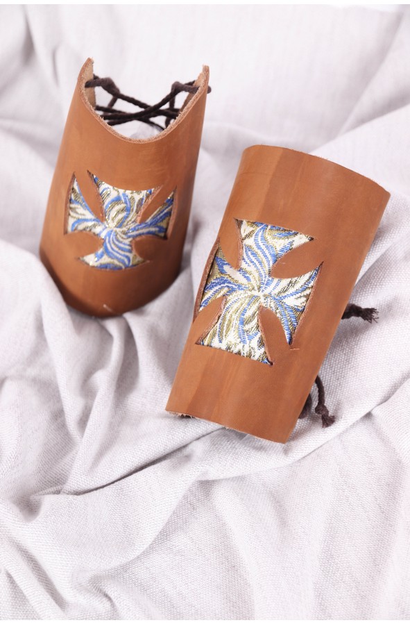 Medieval brown leather bracers with...