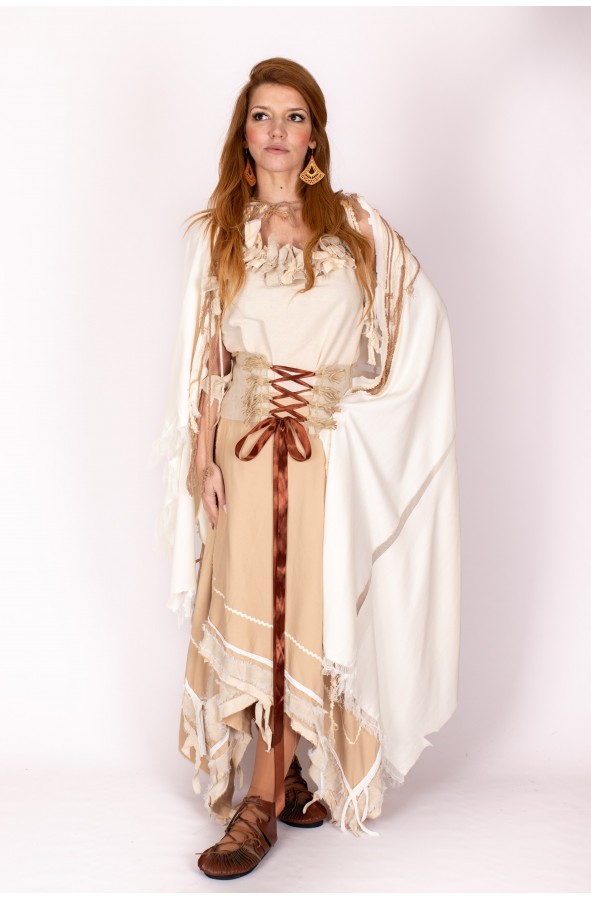 Medieval white cloak with fringes and...