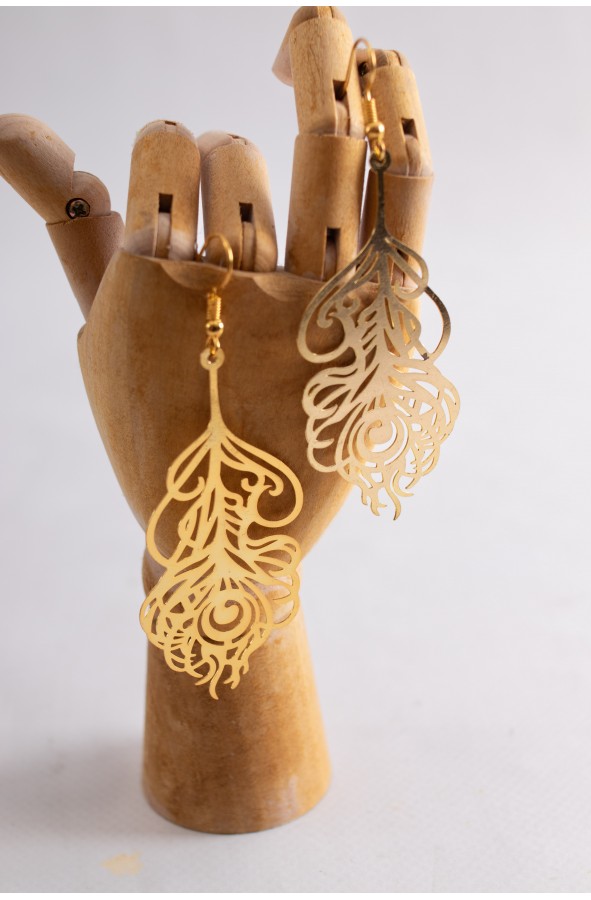 Pendientes romanos pluma pavo real