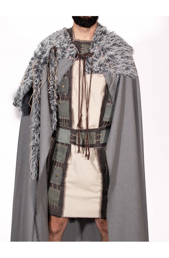 Grey medieval cloak with vegan fur...
