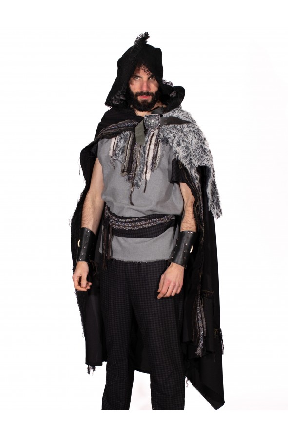 Black medieval cloak with hood and...