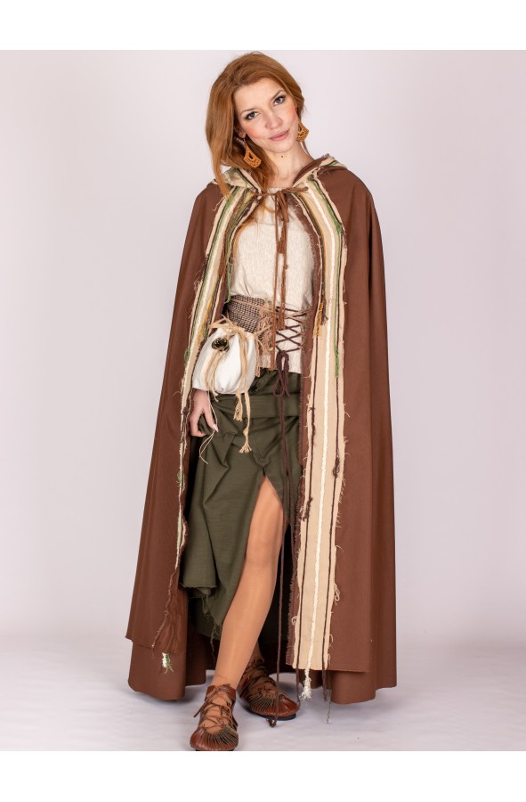 Medieval brown hooded cloak