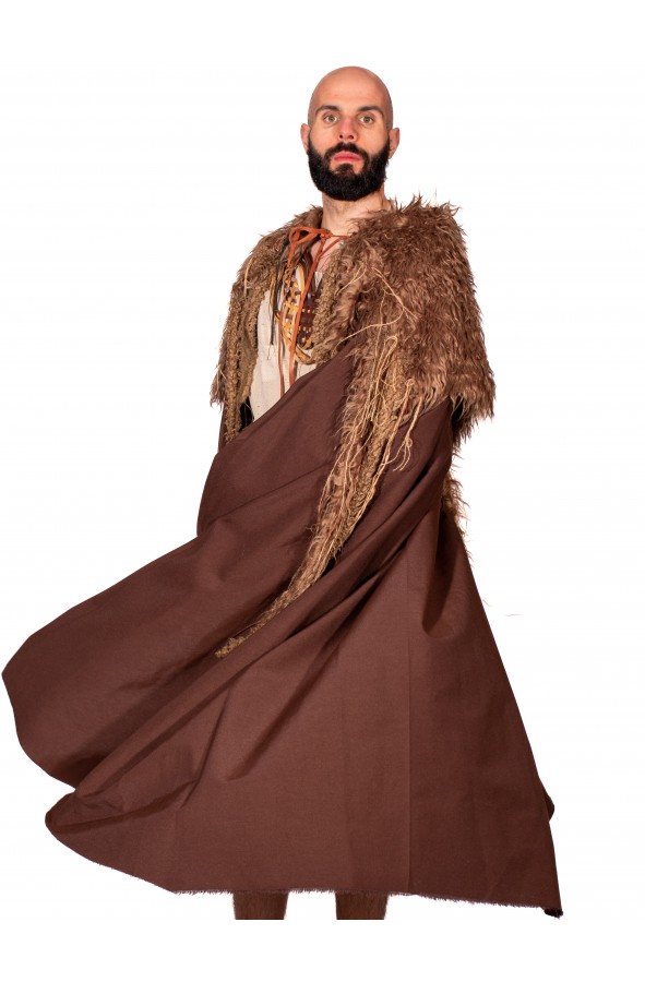 Medieval brown cloak with vegan fur