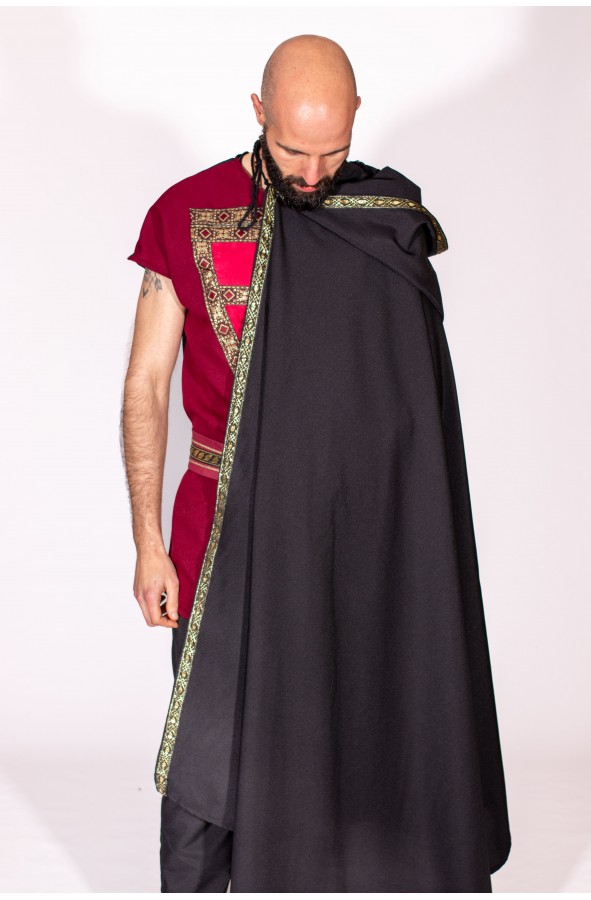 Knight's Cloak Black medieval cloak with hood for knight or medieval warrior