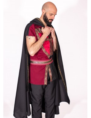 Black medieval cloak with hood for knight or medieval warrior