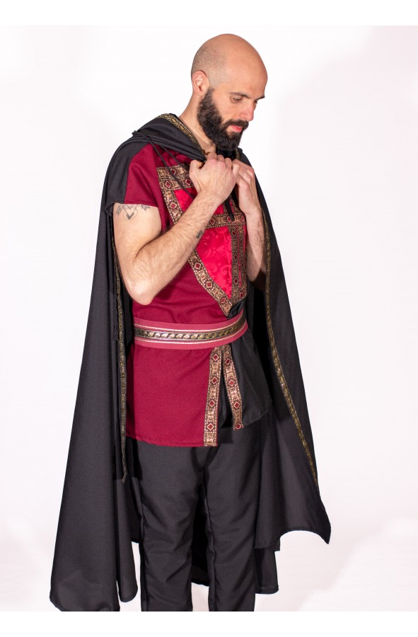 Black medieval cloak with hood for...