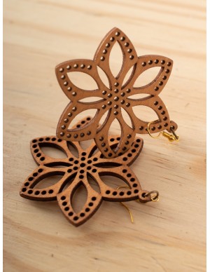Medieval wooden flower earrings