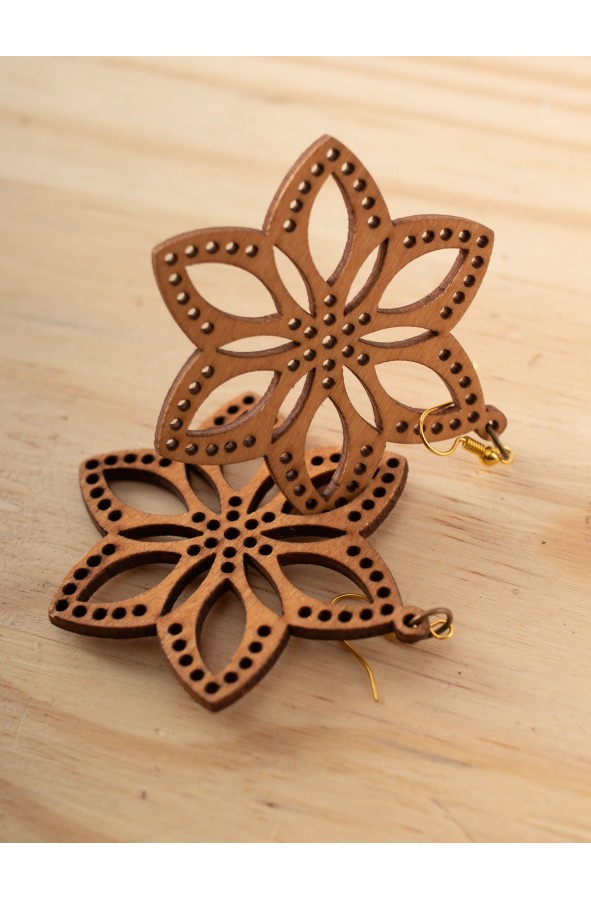 Medieval wooden flower earrings