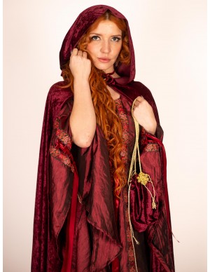 Bolso Aterciopelado Granate con Adornos Dorados - Accesorio Medieval de Yute Crea