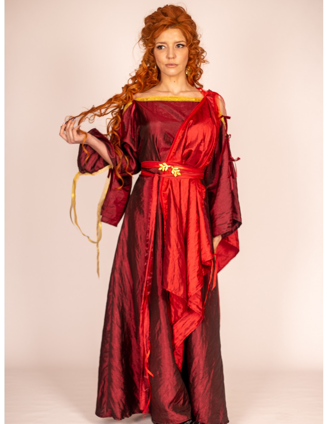 Maroon Roman Dress with Golden Details