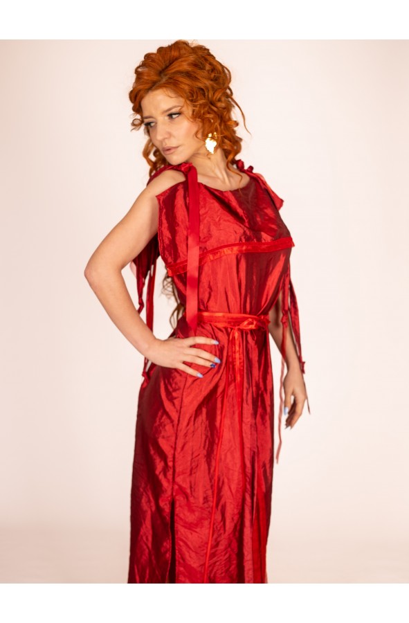 Elegancia Romana: Vestido Peplo Rojo...
