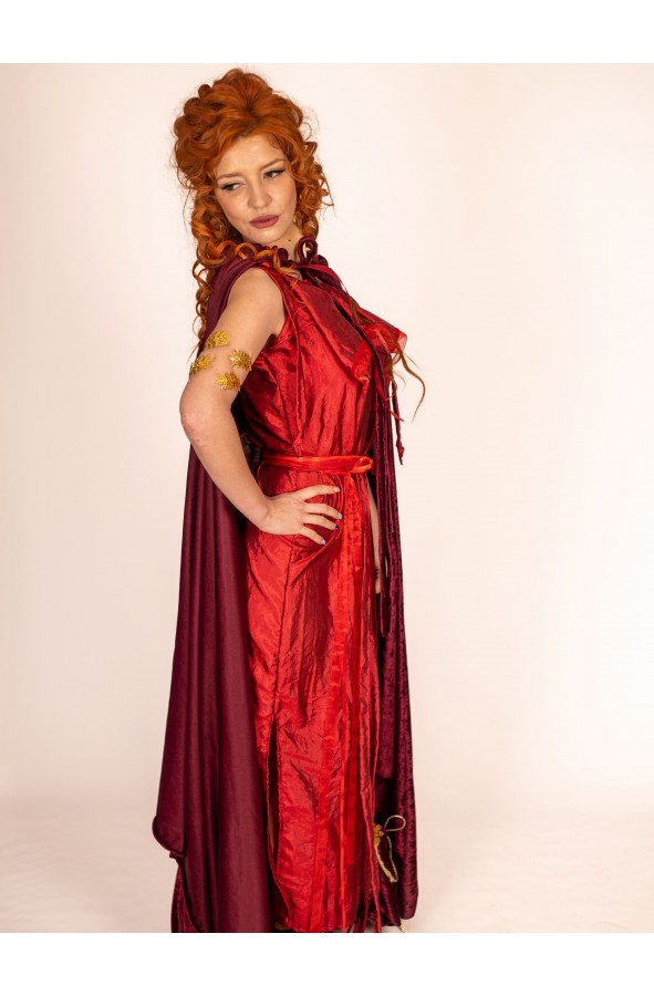 Roman Elegance: Red Peplos Dress Adorned with Ribbons