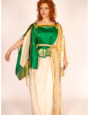 Elegant Roman Dress in cream with Green cape: Exquisite Versatility by Yute Crea