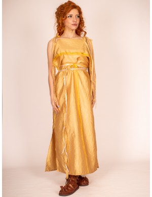 Golden Peplo Dress for Women: A Fusion of Classicism and Detail by Yute Crea