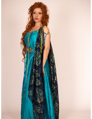 Blue Dress with Leaf Mantle by Yute Crea