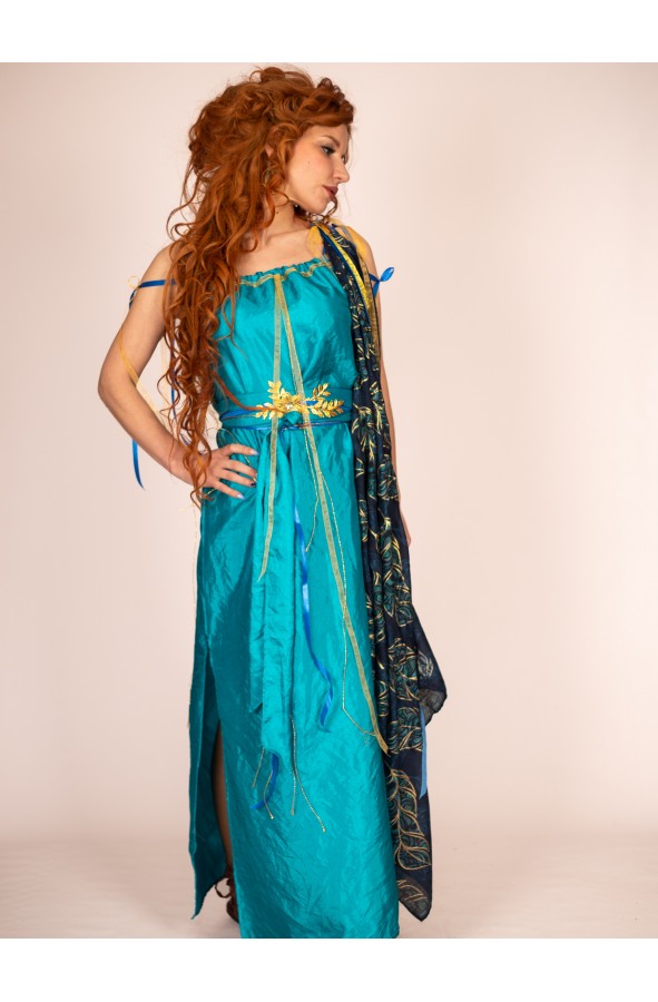 Blue Dress with Leaf Mantle by Yute Crea