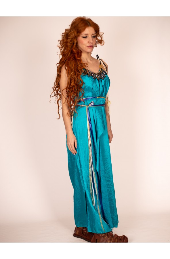 Blue Dress with Golden Leaf Details...