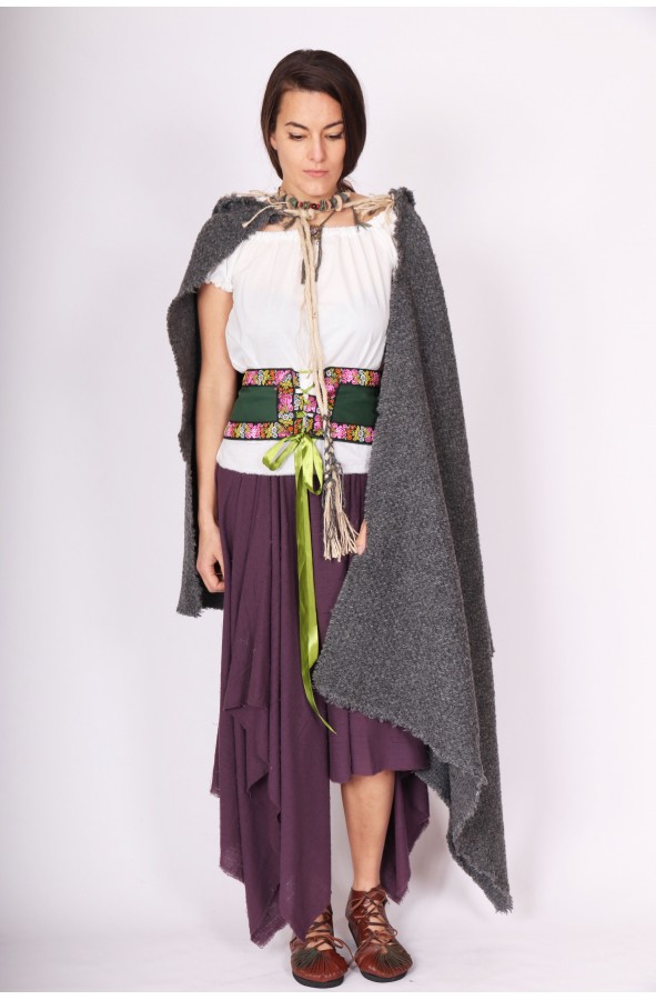 Medieval grey hooded cloak