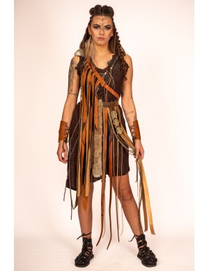 Medieval Fringe Shoulder Piece with Rabbit Fur - Aged Effect and Unique Movement
