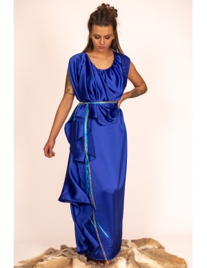 Roman Women's Dress in Royal Blue Satin - Yutecrea