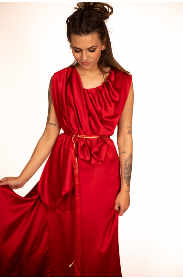 roman formal dresses Women's Dress in Red Satin Aphrodite magic