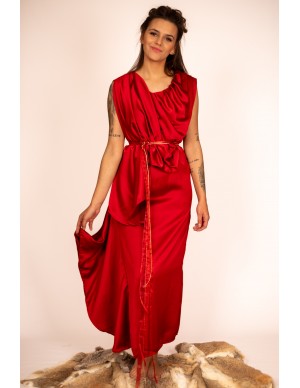 Roman Women's Dress in Red Satin Aphrodite - Yutecrea