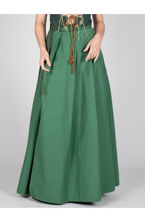 Green Medieval Cotton Skirt with Front Cord Adjustment