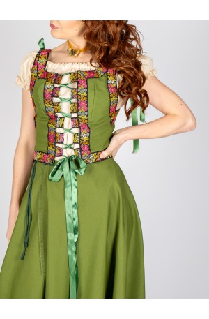 Medieval Corset in Green Cotton with Floral Details